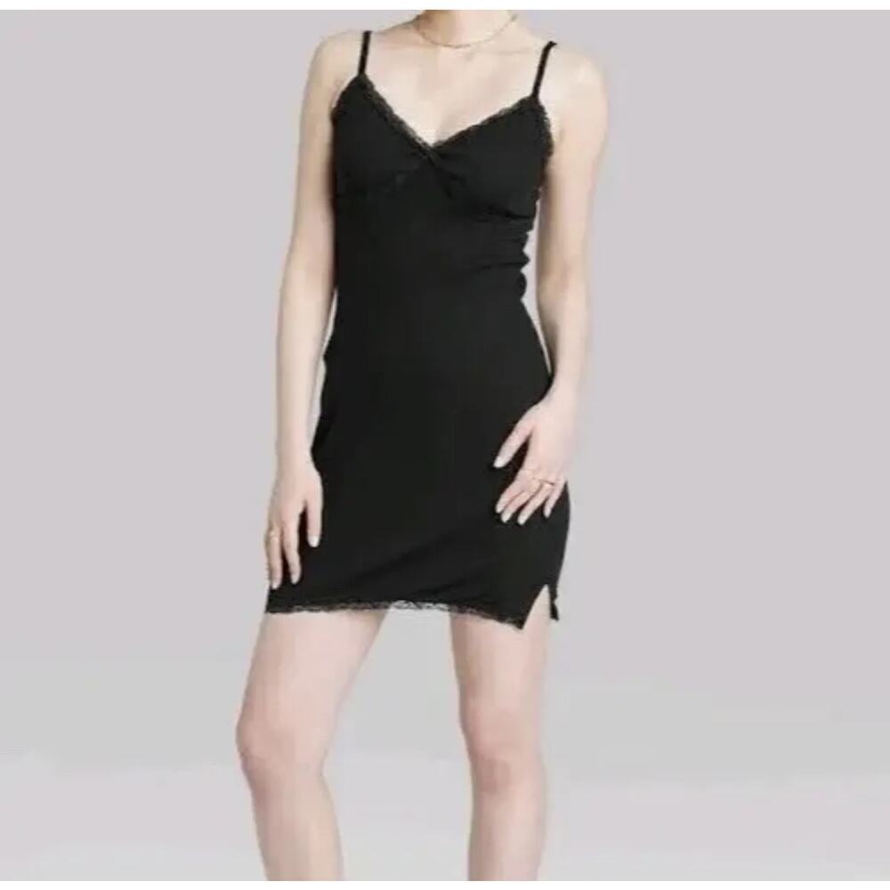Women's Little Black Dress  Lace Trim Knit Bodycon Dress Wild Fable XX-Small